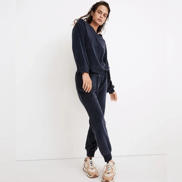 Madewell Retro Velour drawstring Slim Jogger Medium Navy - Picture 1 of 12